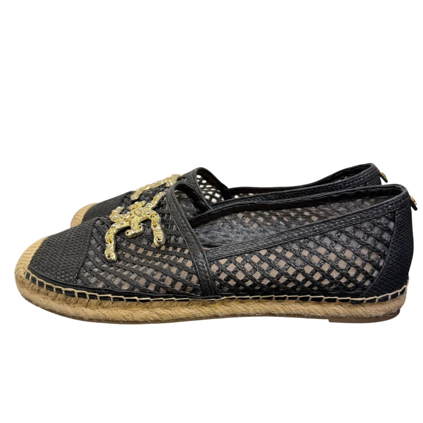 NWOT Sam Edelman Black Mesh Espadrilles With Gold Embellishments Size 10
