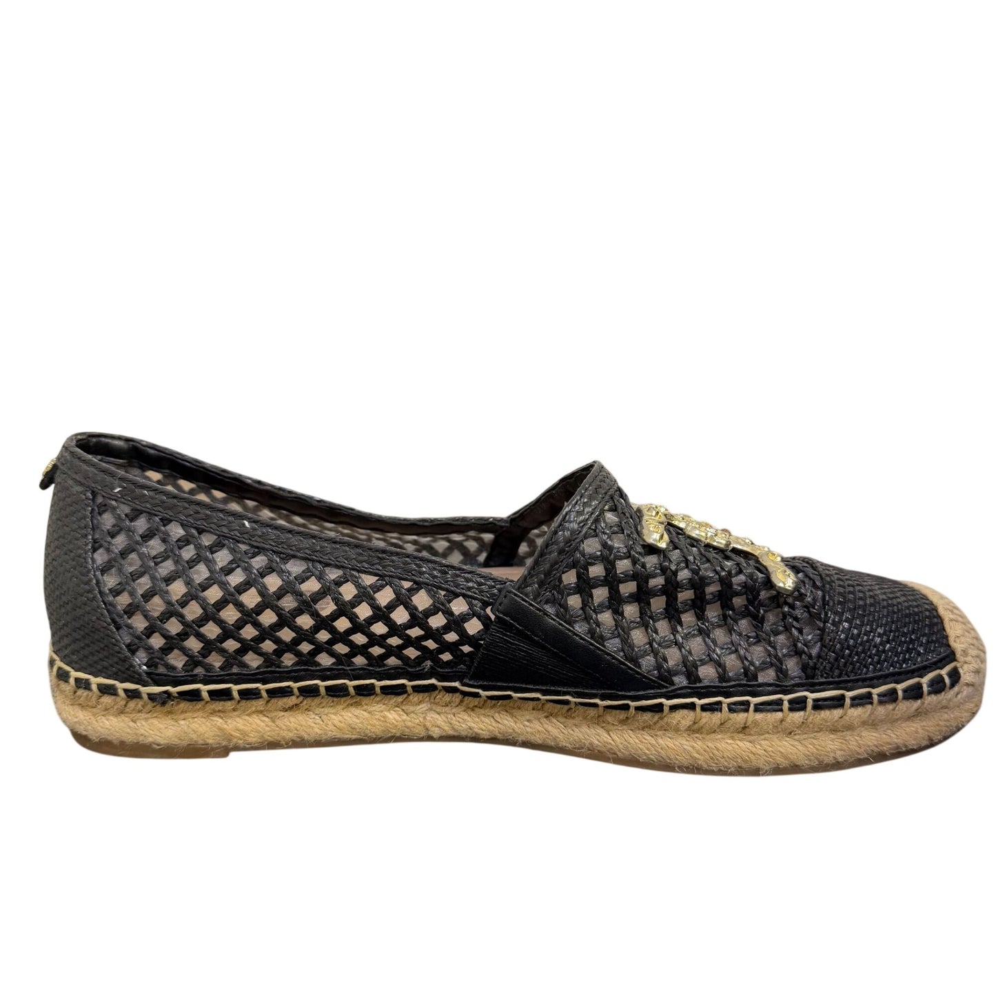 NWOT Sam Edelman Black Mesh Espadrilles With Gold Embellishments Size 10