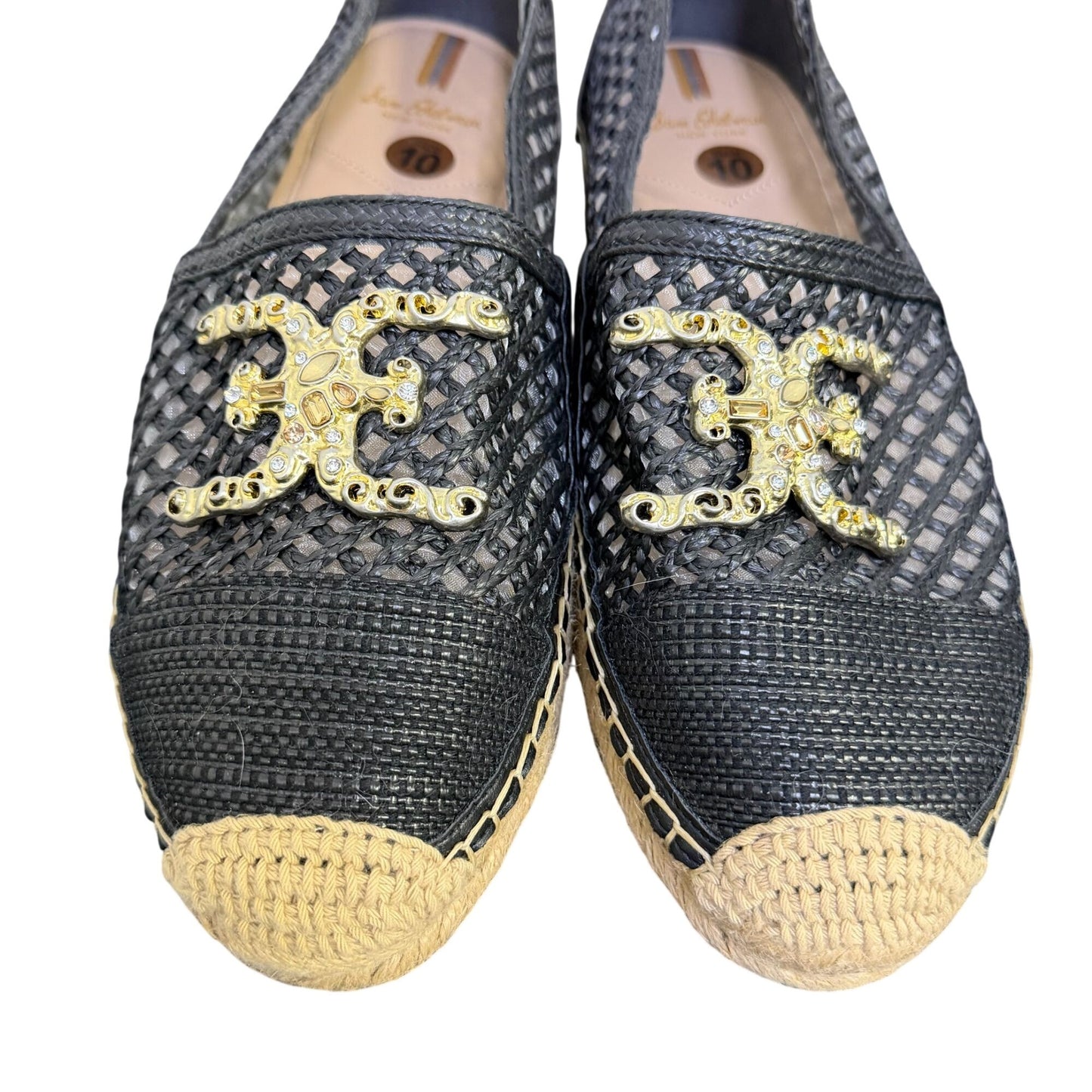 NWOT Sam Edelman Black Mesh Espadrilles With Gold Embellishments Size 10