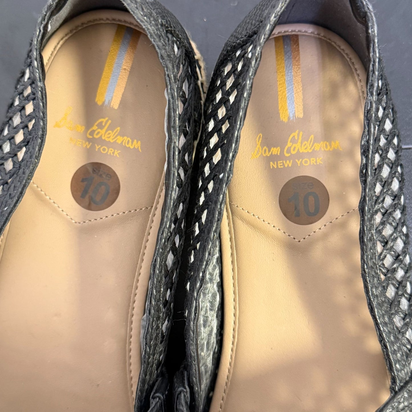 NWOT Sam Edelman Black Mesh Espadrilles With Gold Embellishments Size 10