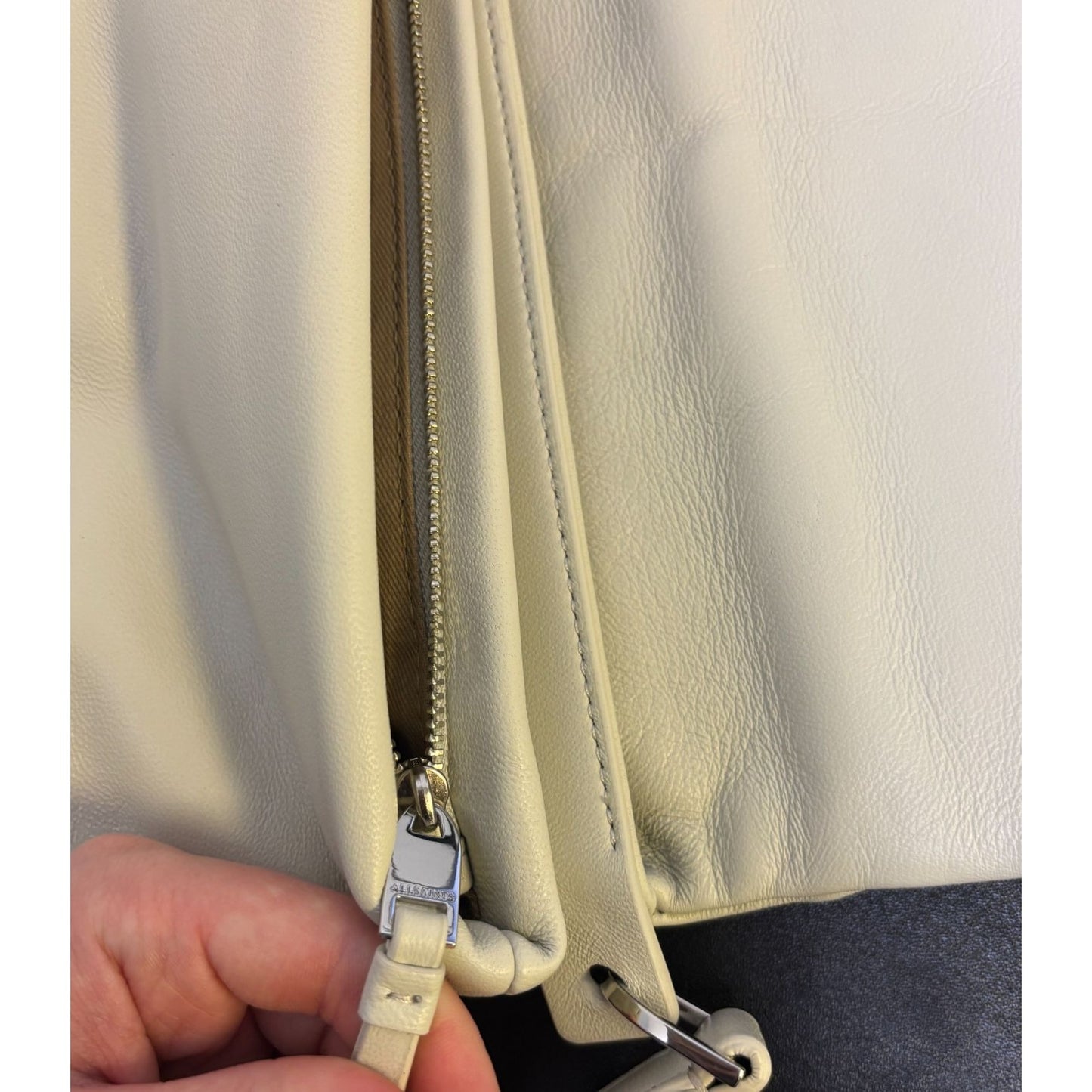 Allsaints Soft Leather Messenger Bag With Contrast Strap Bone White