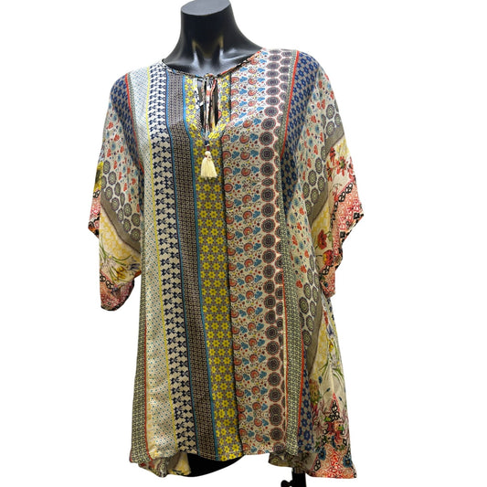 Johnny Was Multicolor Floral Patchwork Tunic Blouse L