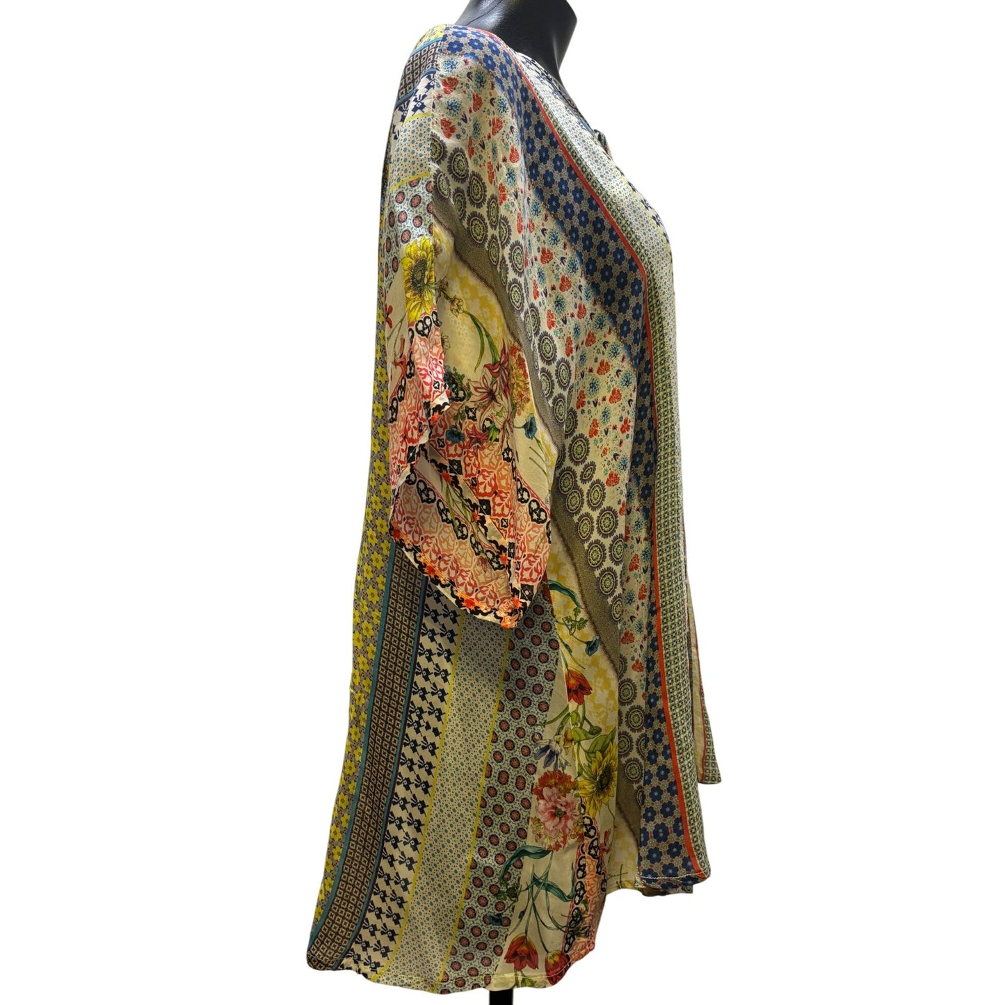 Johnny Was Multicolor Floral Patchwork Tunic Blouse L