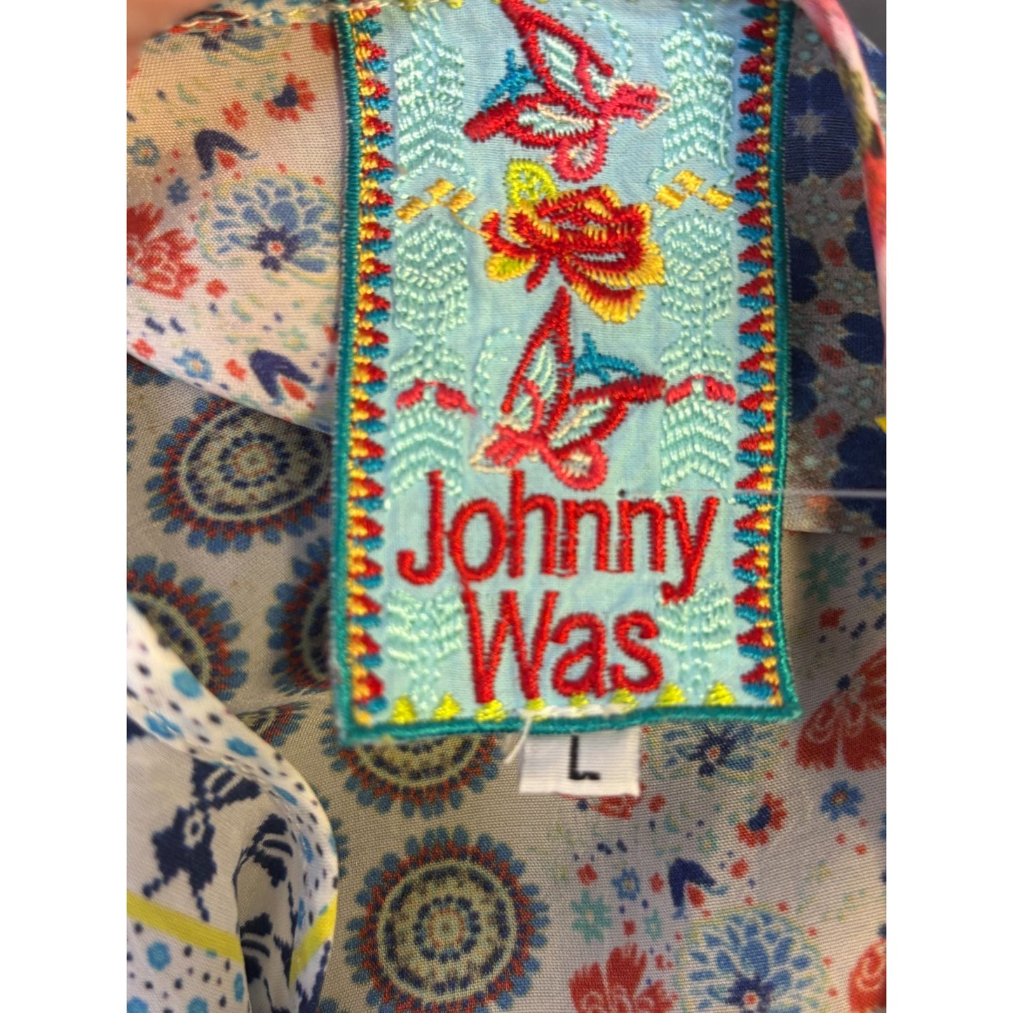 Johnny Was Multicolor Floral Patchwork Tunic Blouse L