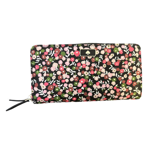 Kate Spade Black Floral Zip-Around Wallet w/Gold-Tone Accents
