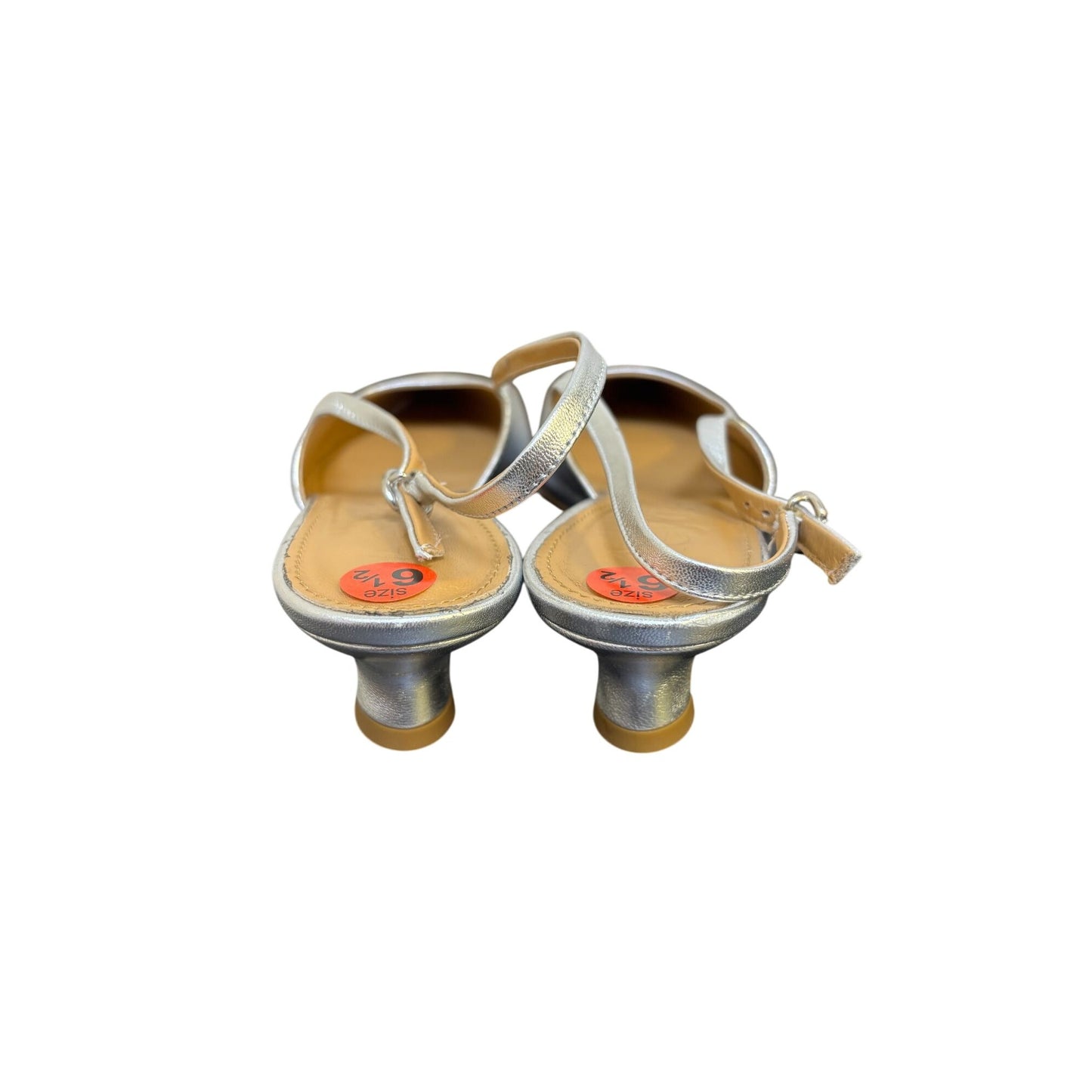 Aeyde Metallic Silver Leather Pointed Toe Slingback Kitten Heel Shoes