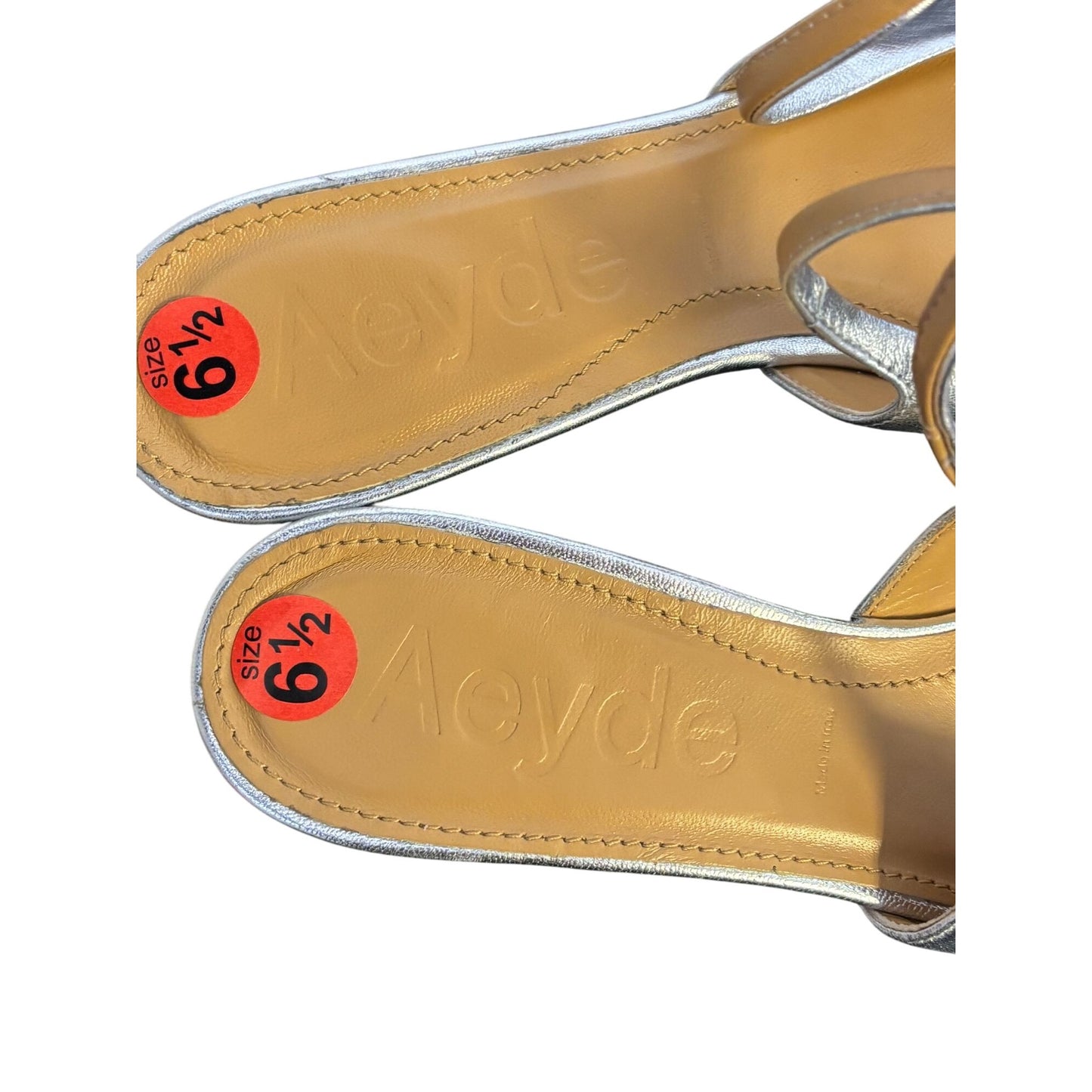 Aeyde Metallic Silver Leather Pointed Toe Slingback Kitten Heel Shoes