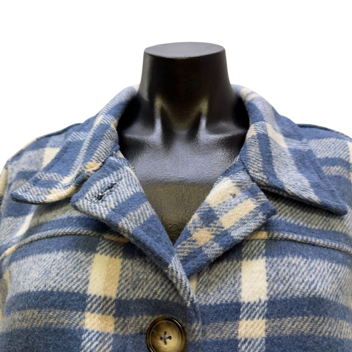 Billy T Plaid Button-Up Jacket Blue Beige M