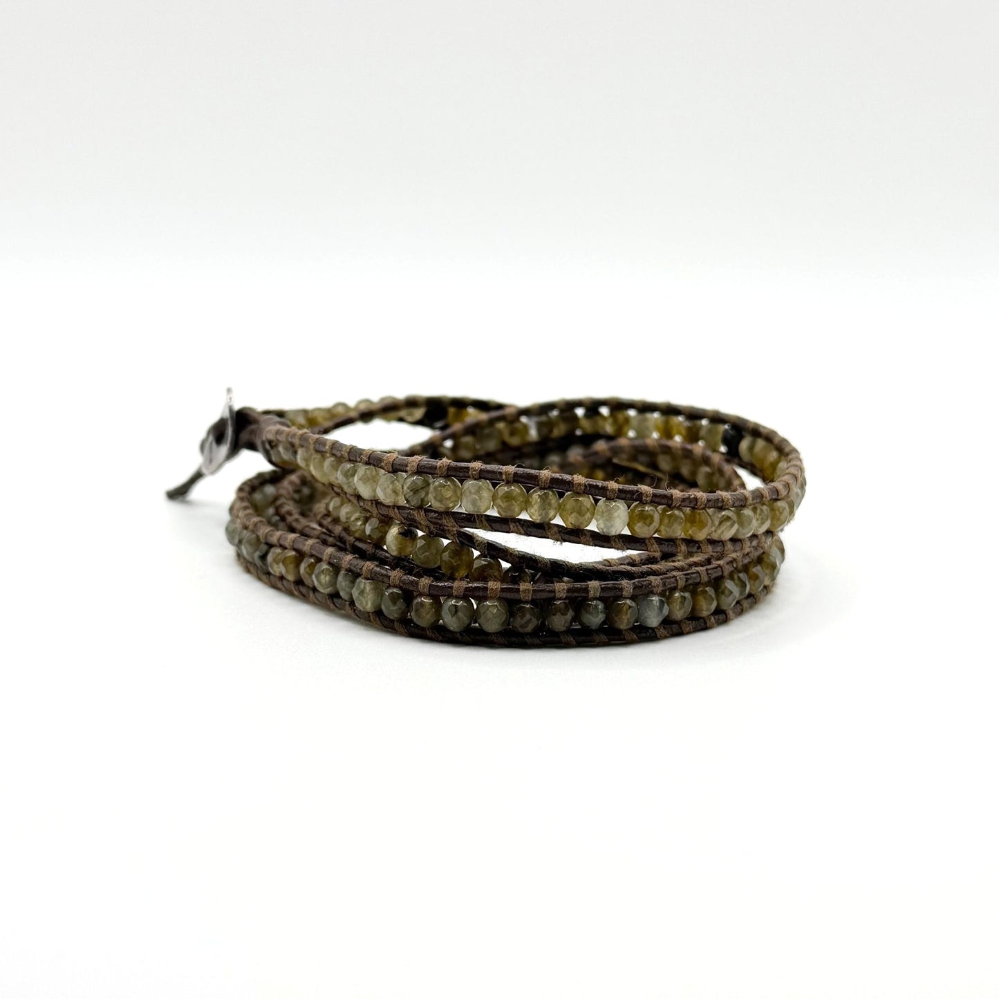 Chan Luu Wrap Bracelet With Green Beads & Leather Cord