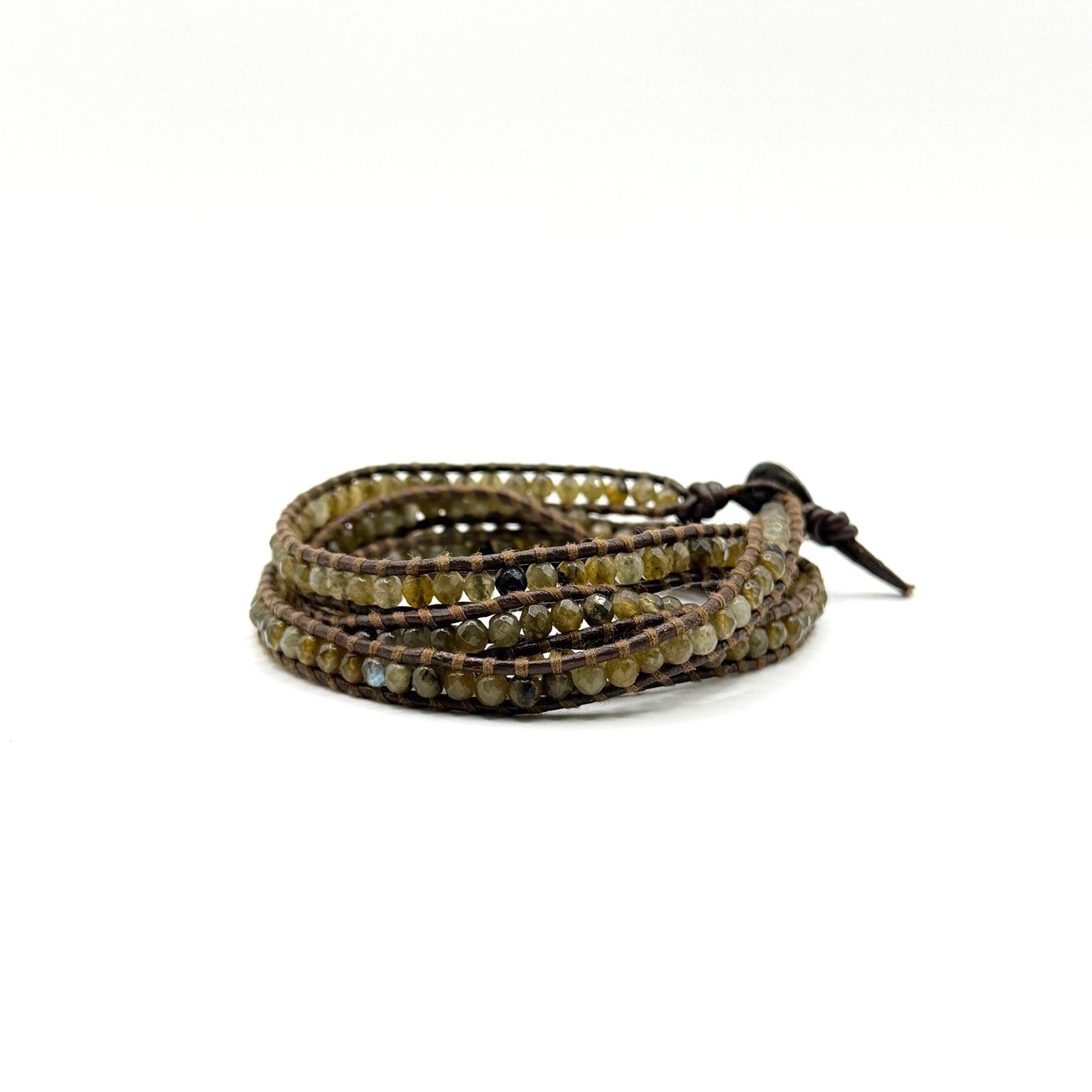 Chan Luu Wrap Bracelet With Green Beads & Leather Cord