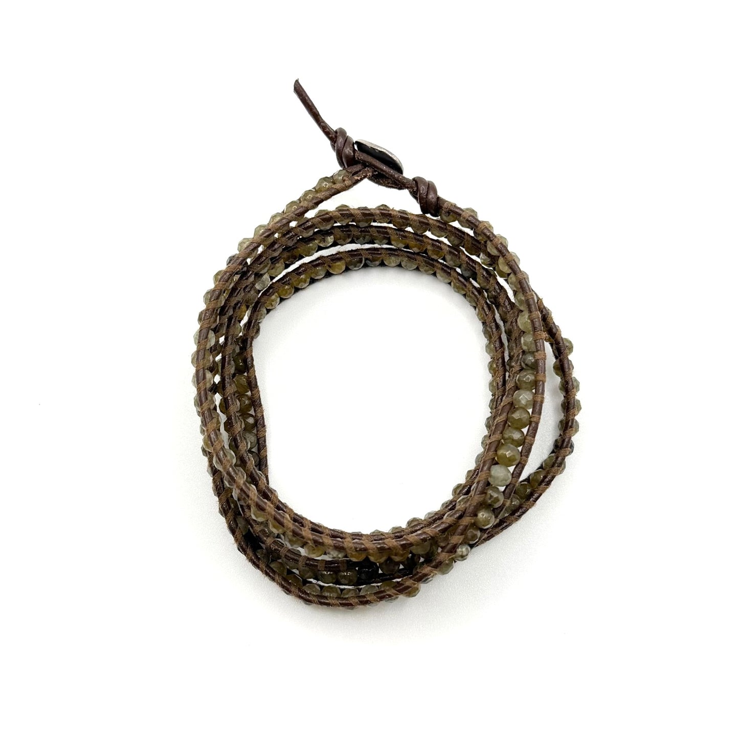 Chan Luu Wrap Bracelet With Green Beads & Leather Cord