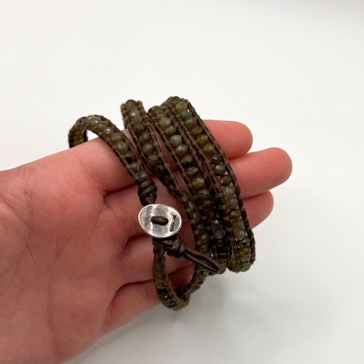 Chan Luu Wrap Bracelet With Green Beads & Leather Cord