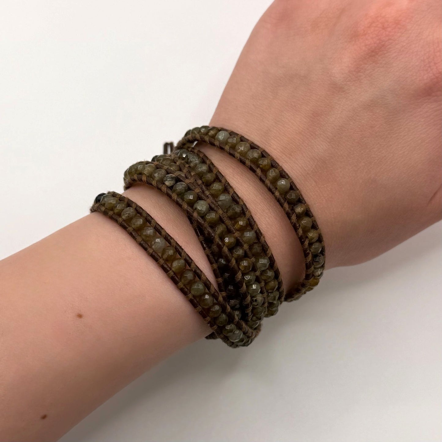 Chan Luu Wrap Bracelet With Green Beads & Leather Cord