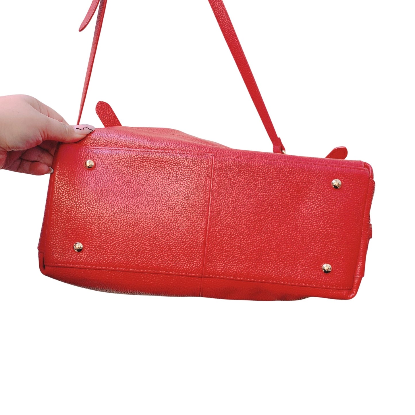 Ora Delphine Red Leather Satchel Handbag With Adjustable Shoulder Strap & Gold Hardware