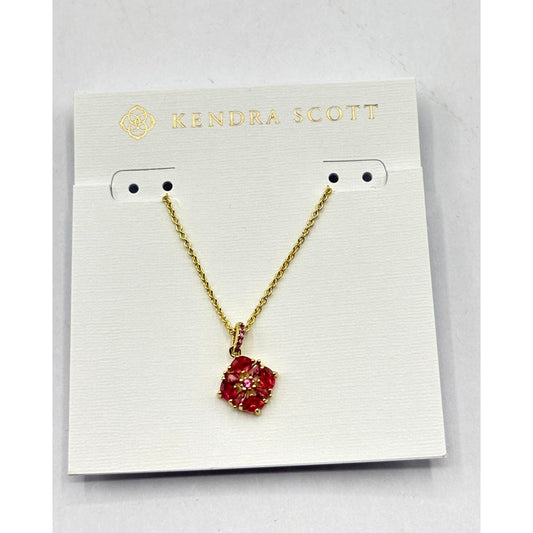 Kendra Scott Dira Crystal Pendant Necklace Gold Chain With Pink Crystal