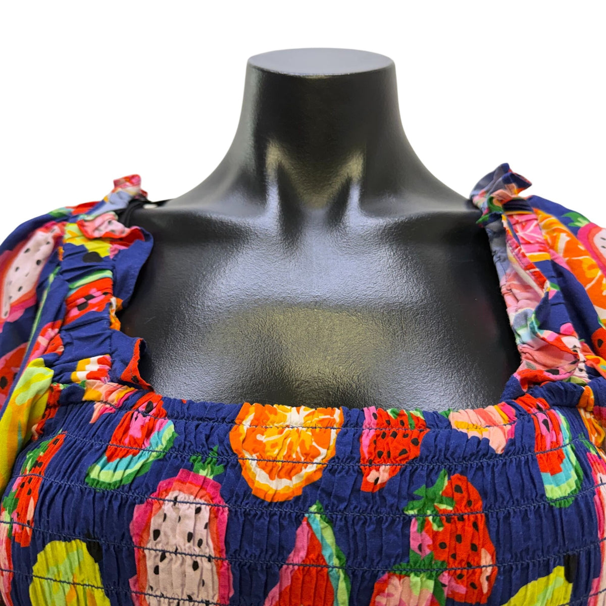 Crosby By Mollie Burch Blue Multi Fruit Print Smocked Midi Dress S