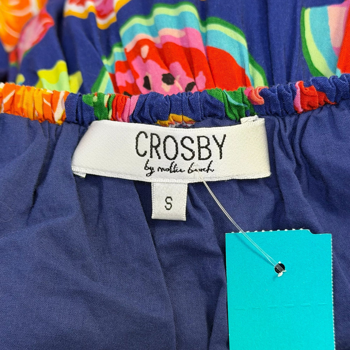 Crosby By Mollie Burch Blue Multi Fruit Print Smocked Midi Dress S