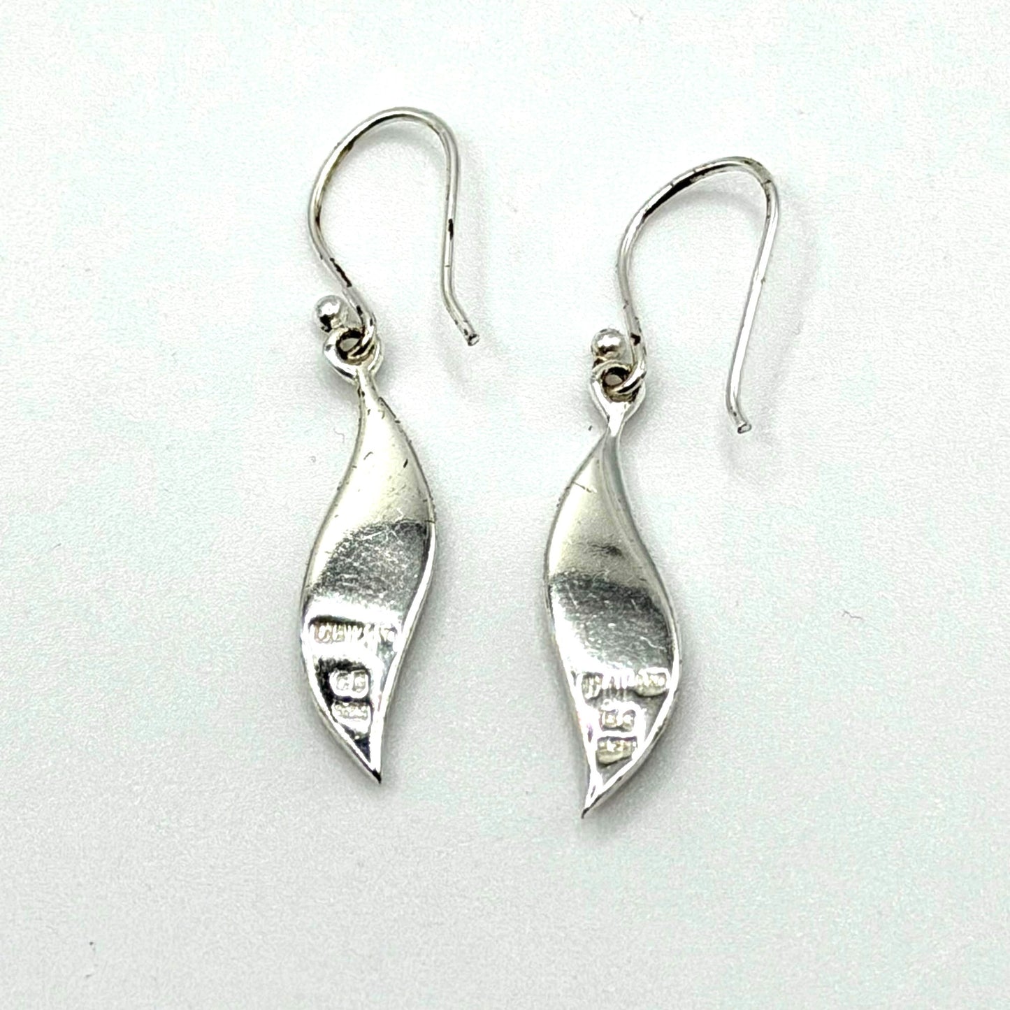 Sterling Silver 925 Crystal Pave Drop Earrings Leaf Shape Dangle Style