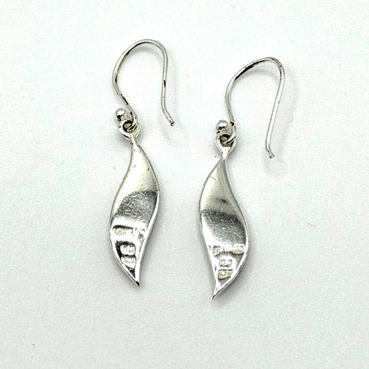 Sterling Silver 925 Crystal Pave Drop Earrings Leaf Shape Dangle Style