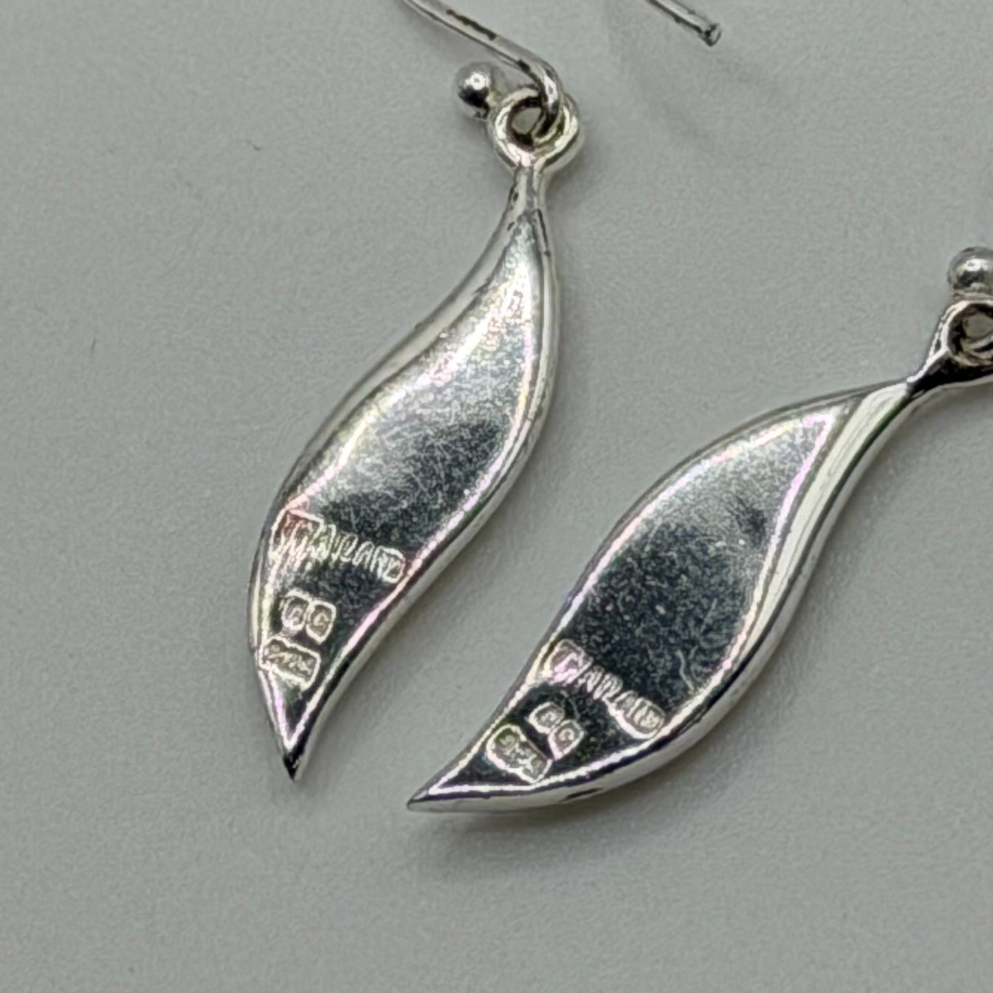 Sterling Silver 925 Crystal Pave Drop Earrings Leaf Shape Dangle Style