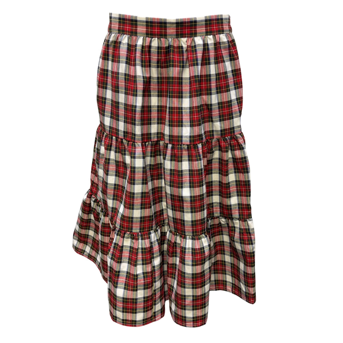 Victoria Dunn Red Black White Tiered Plaid Skirt With Waist Tie S