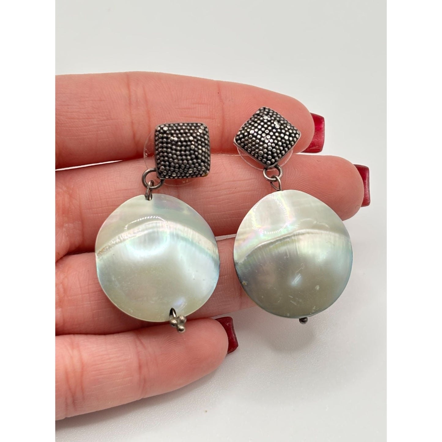 925 Sterling Silver & Mother Of Pearl Dangle Earrings