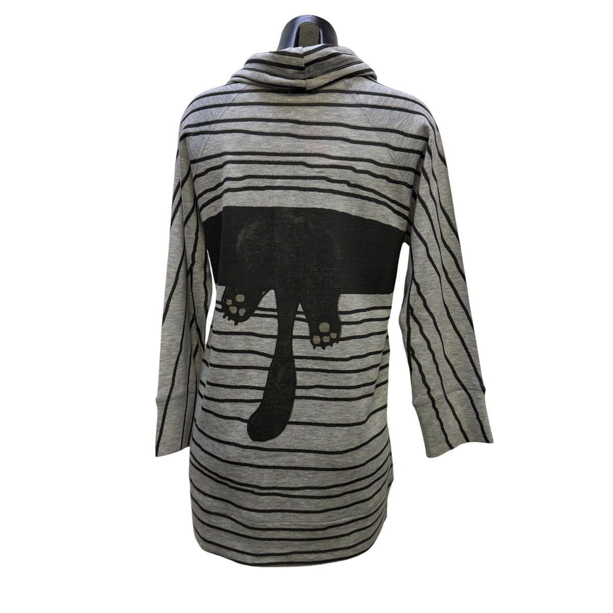 Inoah Gray & Black Striped Cat Print Cowl Neck Tunic Dress XS