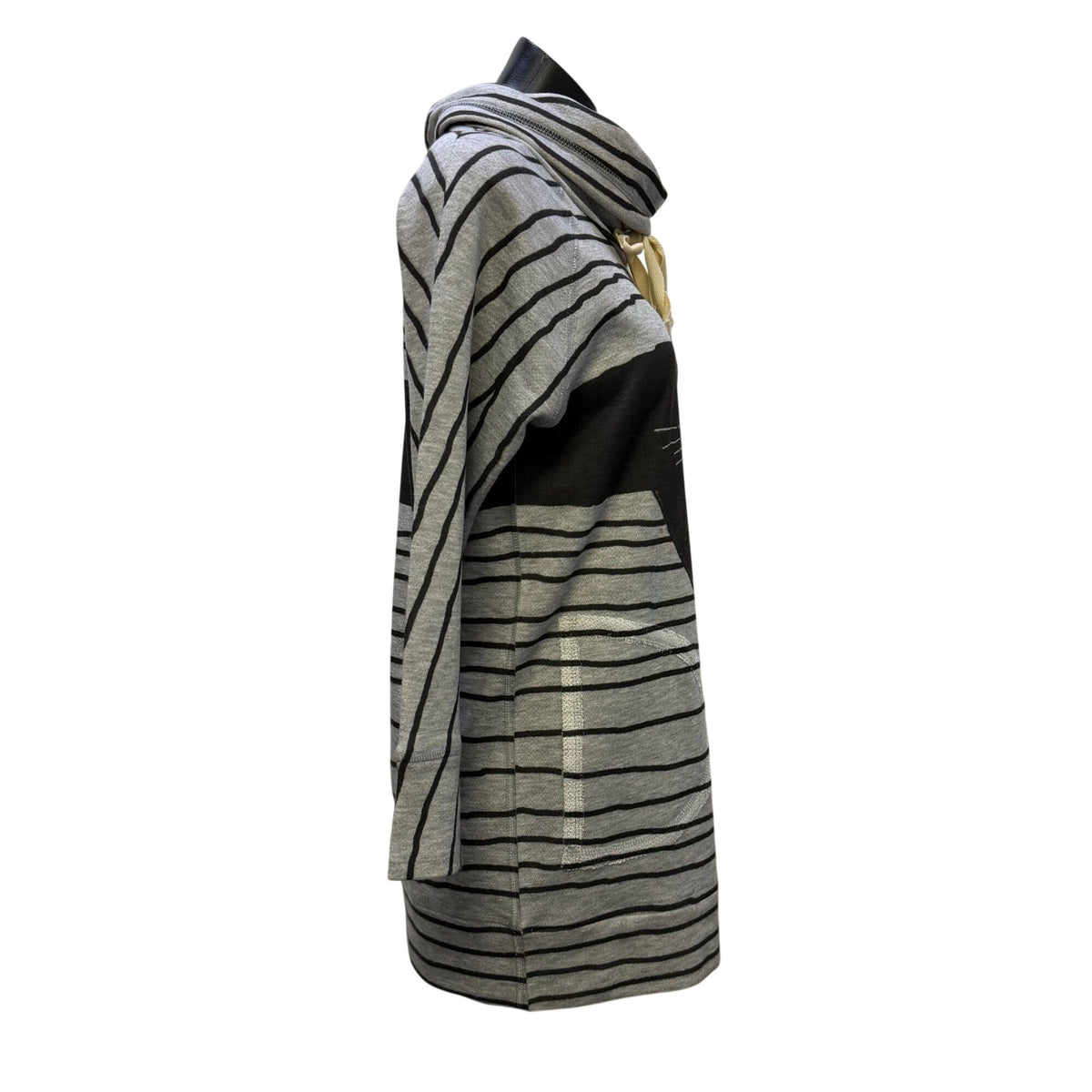 Inoah Gray & Black Striped Cat Print Cowl Neck Tunic Dress XS