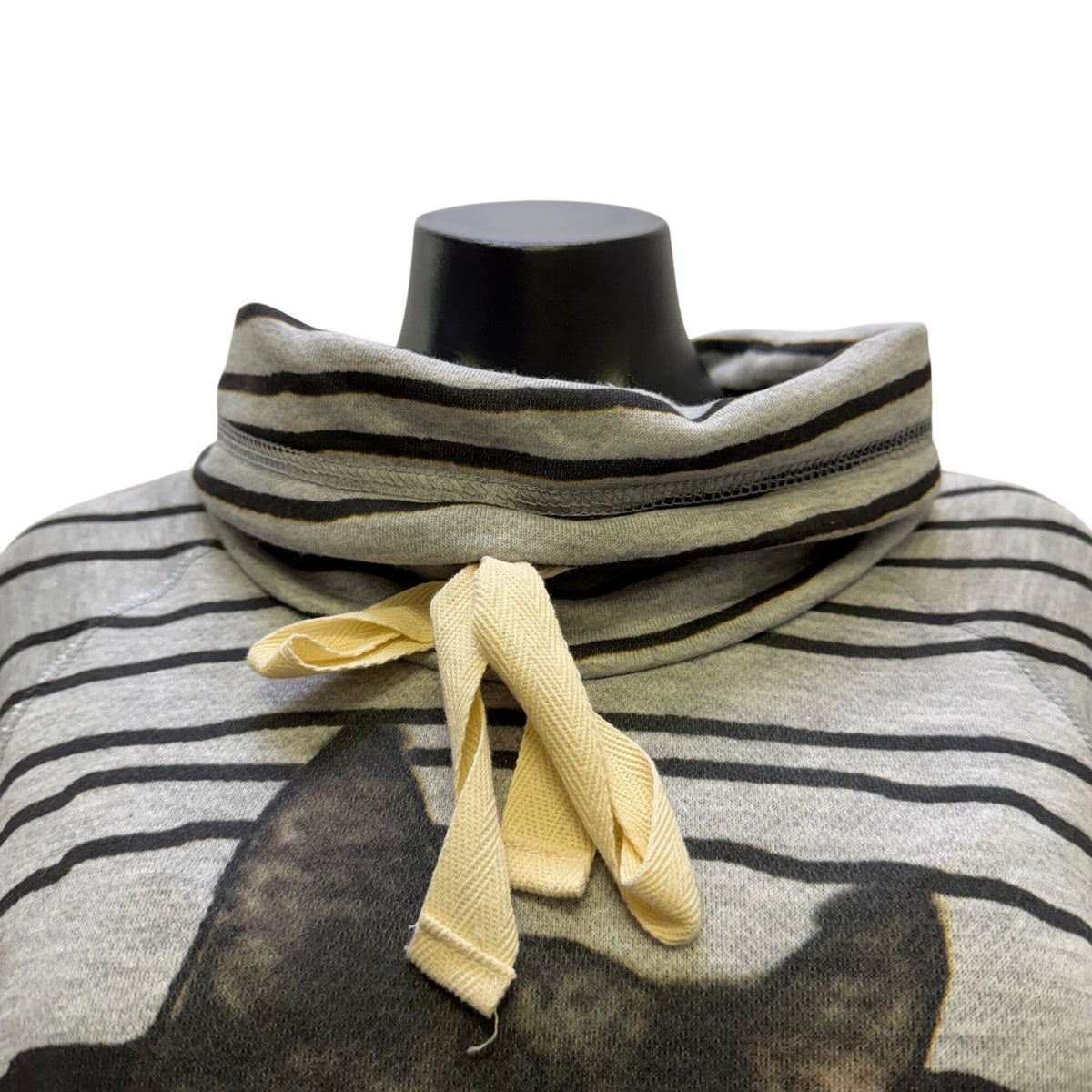 Inoah Gray & Black Striped Cat Print Cowl Neck Tunic Dress XS