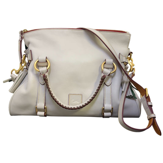 Dooney & Bourke White Leather Shoulder Bag With Tassel Details Large