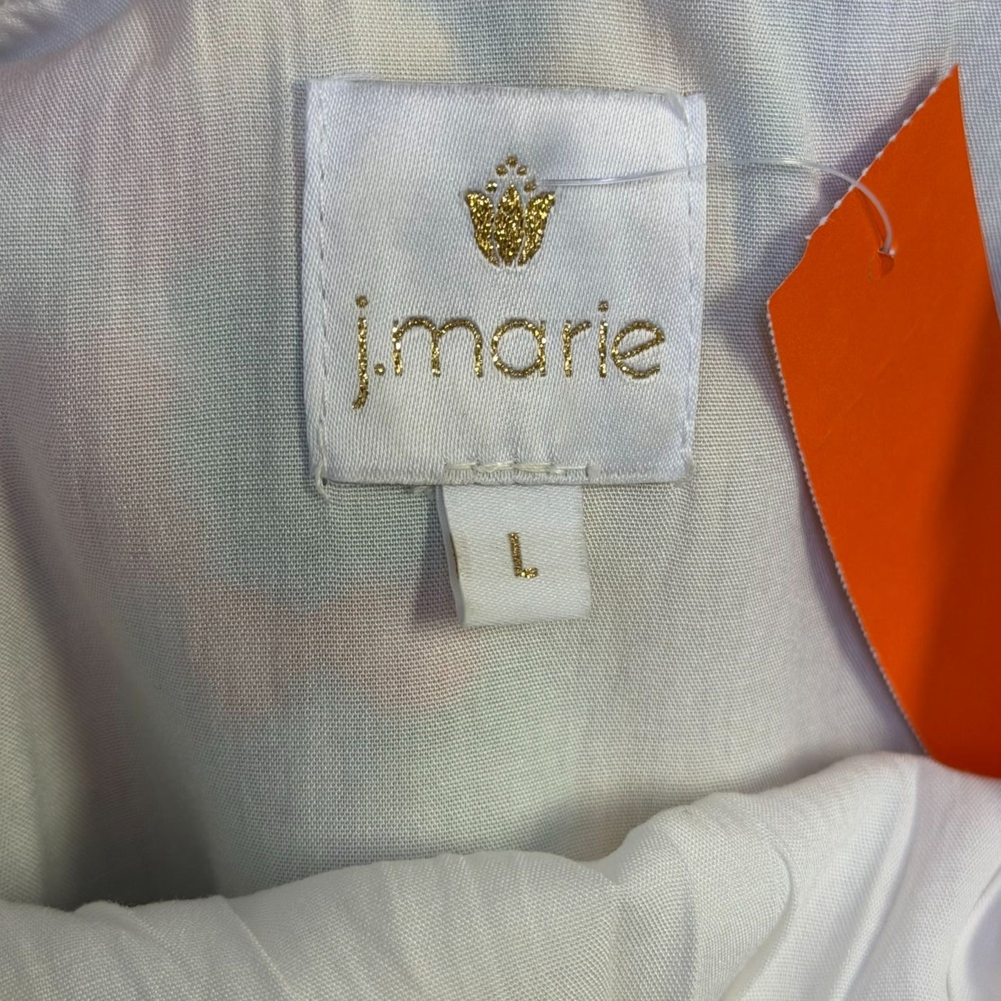 J. Marie White Blouse With Multicolor Floral Embroidery Ruffle Sleeves L