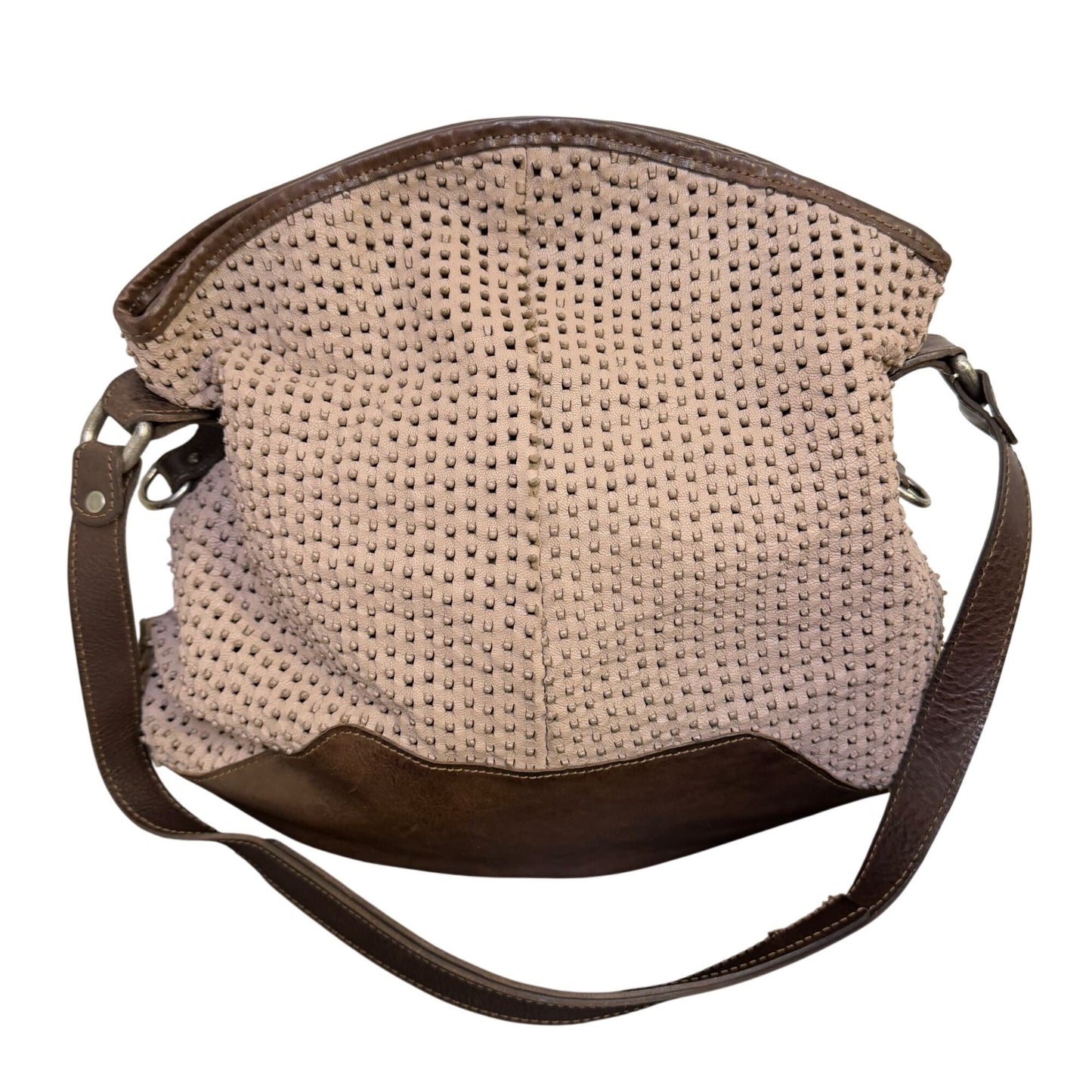 Vin Baker Brown Suede & Leather Shoulder Bag With Textured Design