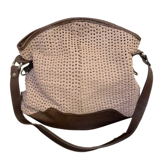 Vin Baker Brown Suede & Leather Shoulder Bag With Textured Design