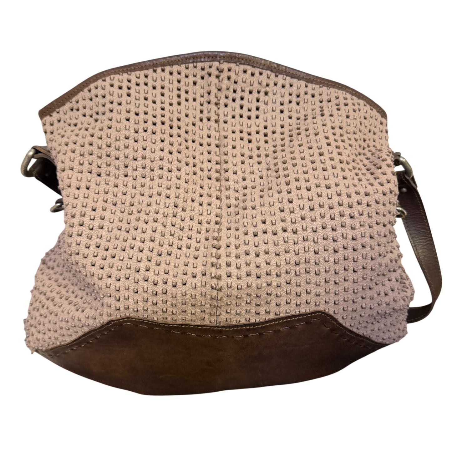 Vin Baker Brown Suede & Leather Shoulder Bag With Textured Design