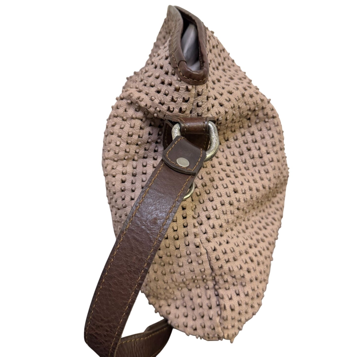 Vin Baker Brown Suede & Leather Shoulder Bag With Textured Design