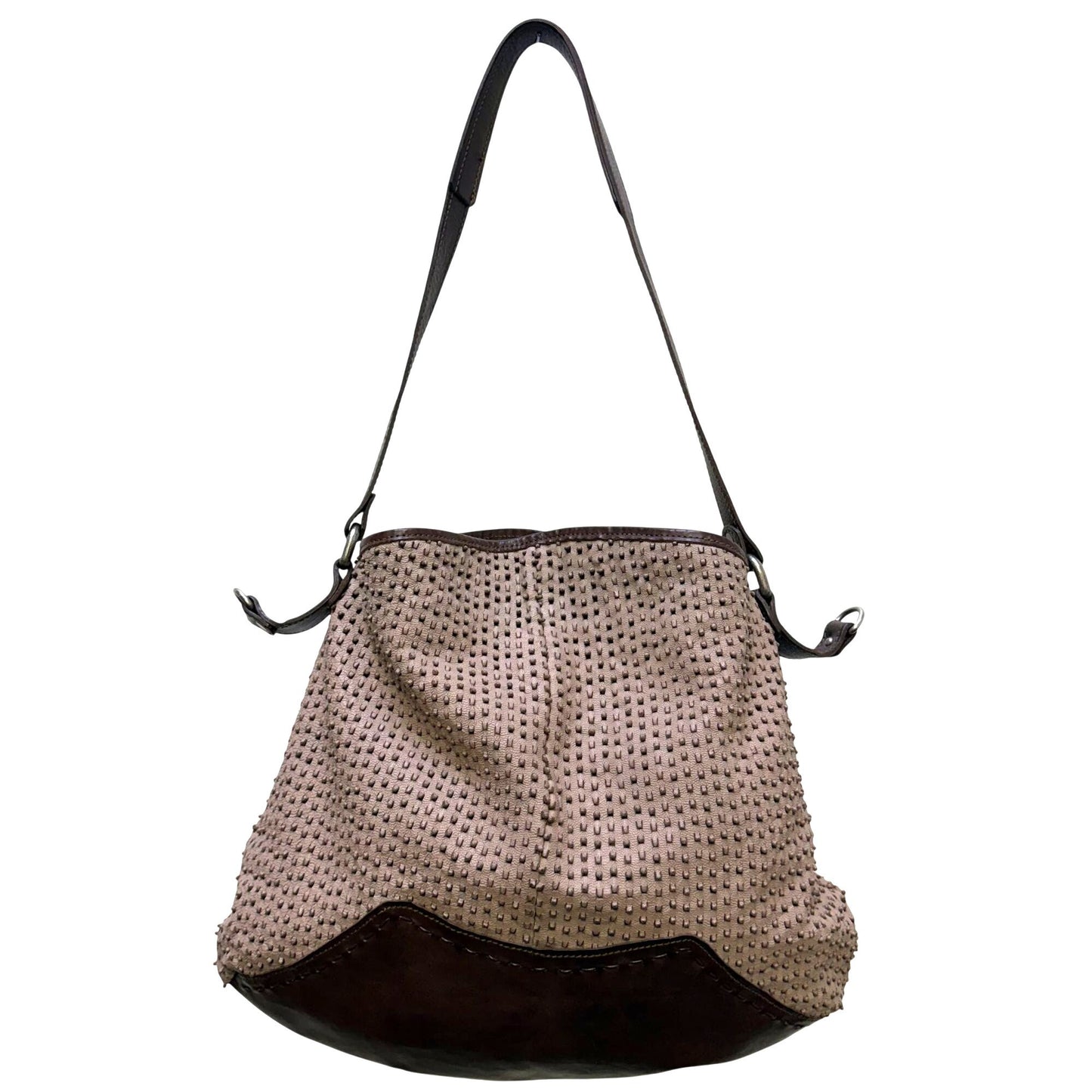Vin Baker Brown Suede & Leather Shoulder Bag With Textured Design