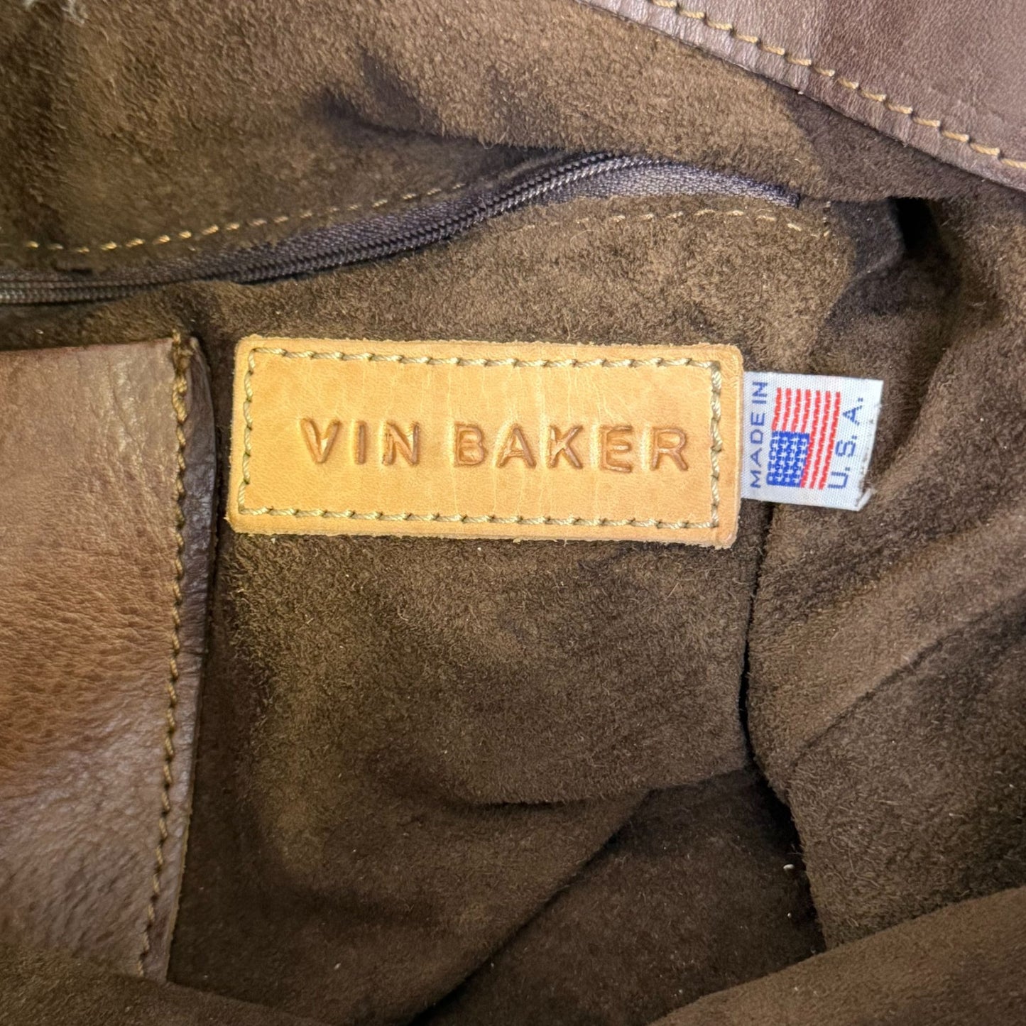 Vin Baker Brown Suede & Leather Shoulder Bag With Textured Design