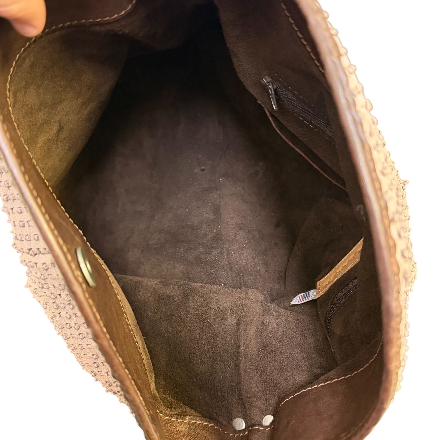 Vin Baker Brown Suede & Leather Shoulder Bag With Textured Design