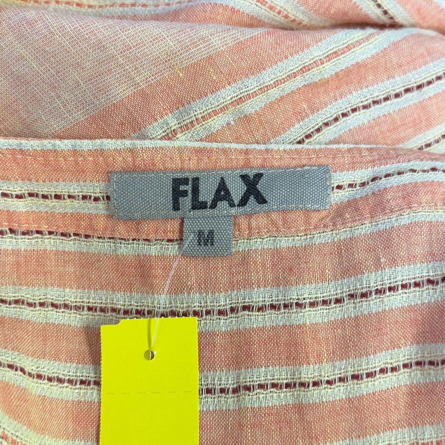 Flax Striped Linen Button Strap Apron Dress Peach M