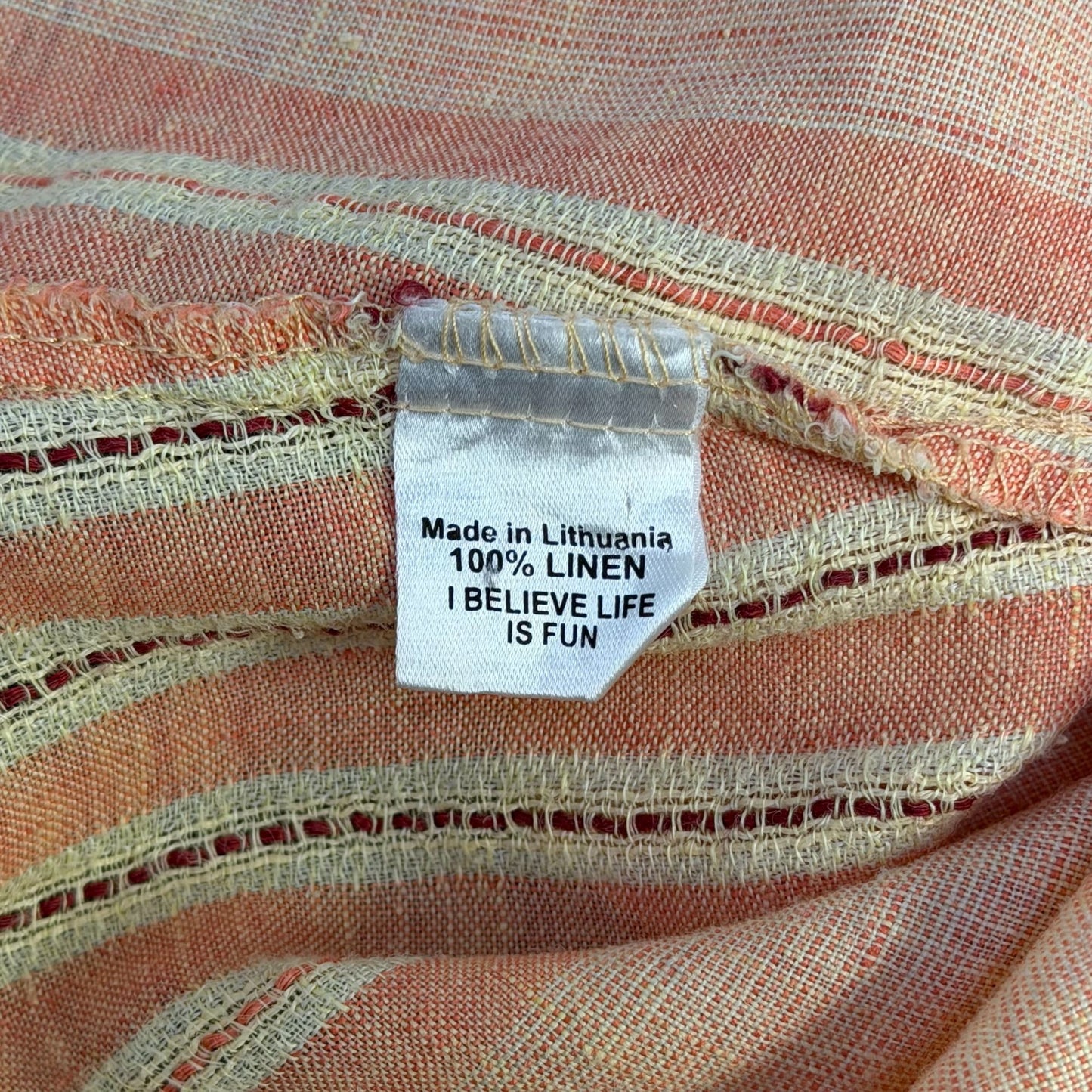 Flax Striped Linen Button Strap Apron Dress Peach M