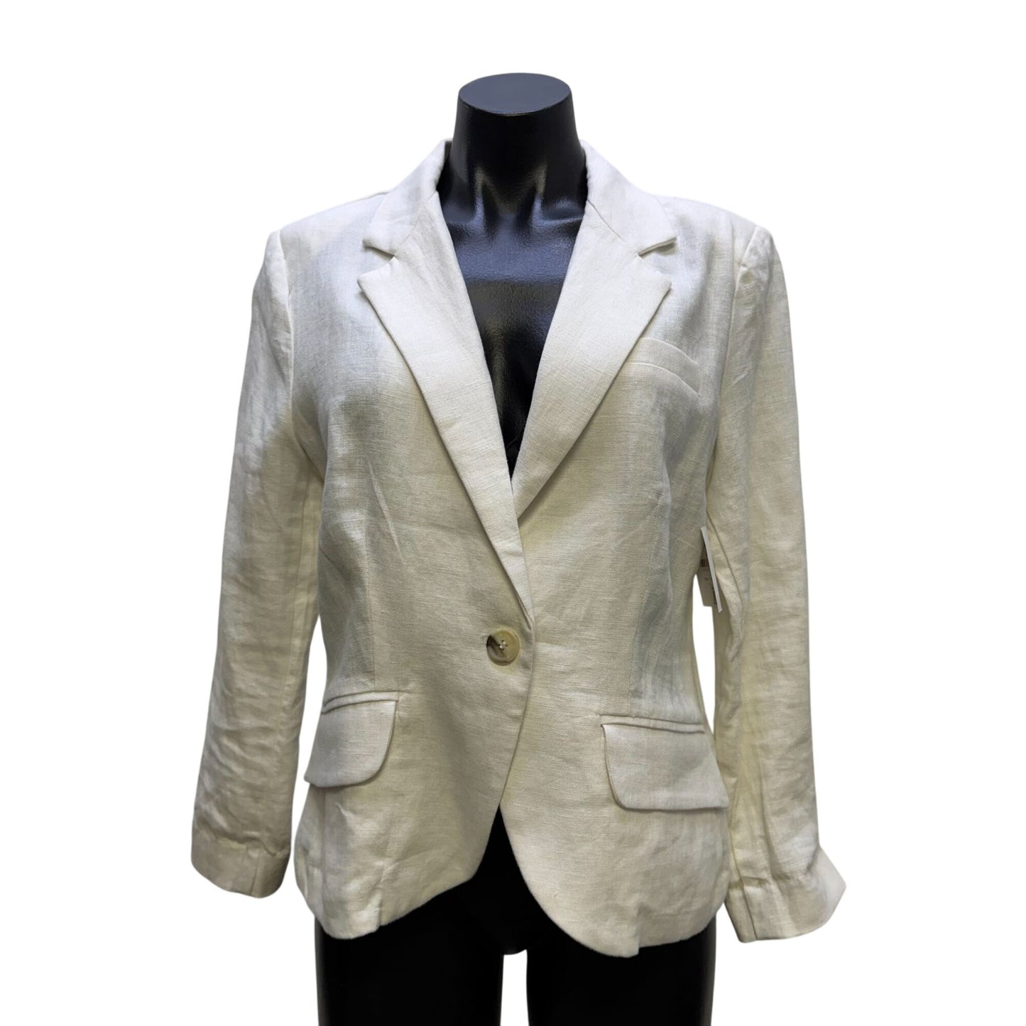 Olivia Moon White Linen Blazer Jacket Single Button Size M