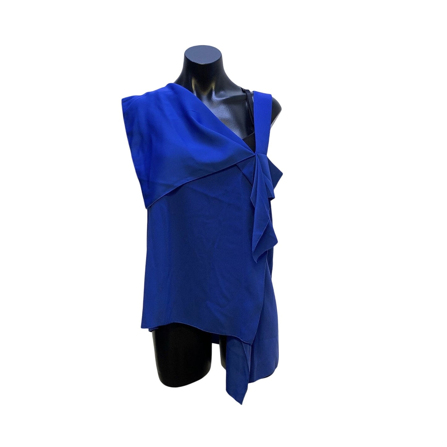 Anna Cat Asymmetrical Royal Blue Sleeveless Top M 100% Polyester Womens Stylish Blouse Ruffle Detail