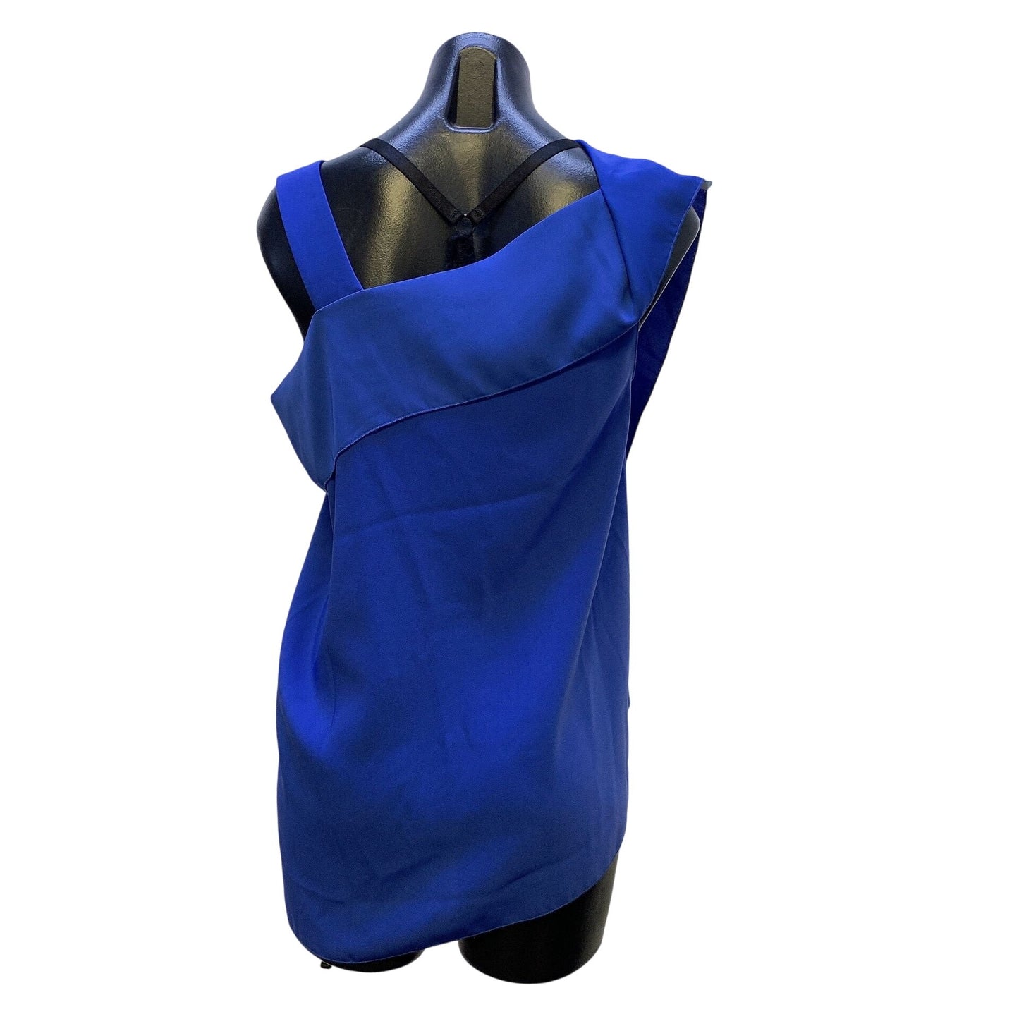 Anna Cat Asymmetrical Royal Blue Sleeveless Top M 100% Polyester Womens Stylish Blouse Ruffle Detail