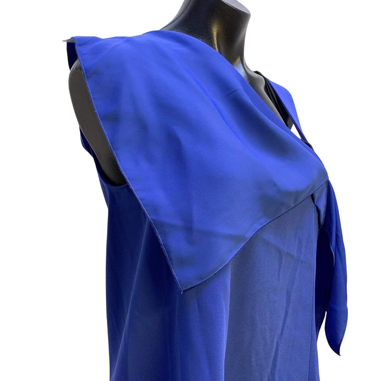 Anna Cat Asymmetrical Royal Blue Sleeveless Top M 100% Polyester Womens Stylish Blouse Ruffle Detail