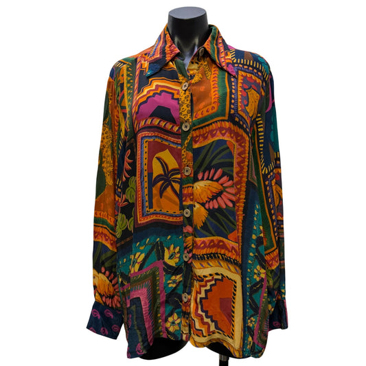 Farm Rio For Anthropologie Multicolor Jungle Print Button-Down Blouse M