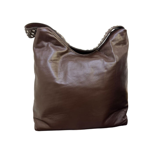 Raviani Brown Cowhide Leather Handbag With Studded Accents