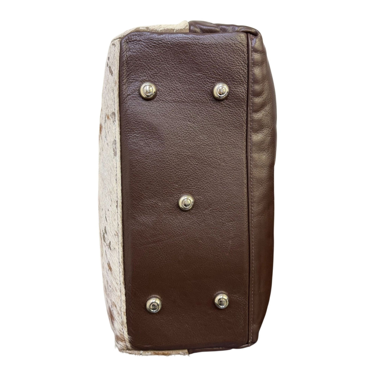Raviani Brown Cowhide Leather Handbag With Studded Accents