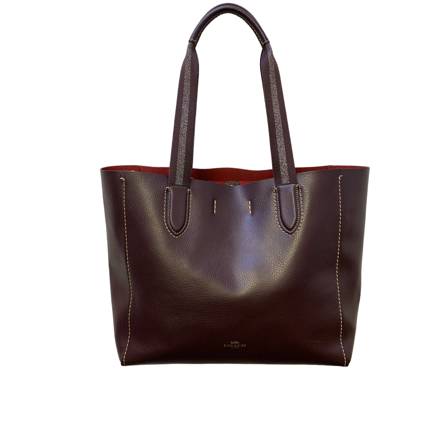 Coach Brown Leather Tote Bag With Red Interior