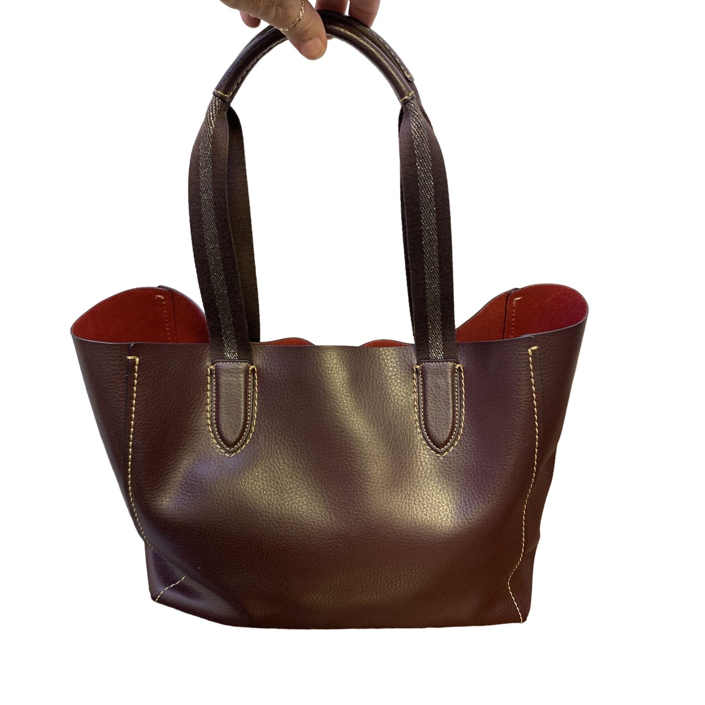 Coach Brown Leather Tote Bag With Red Interior