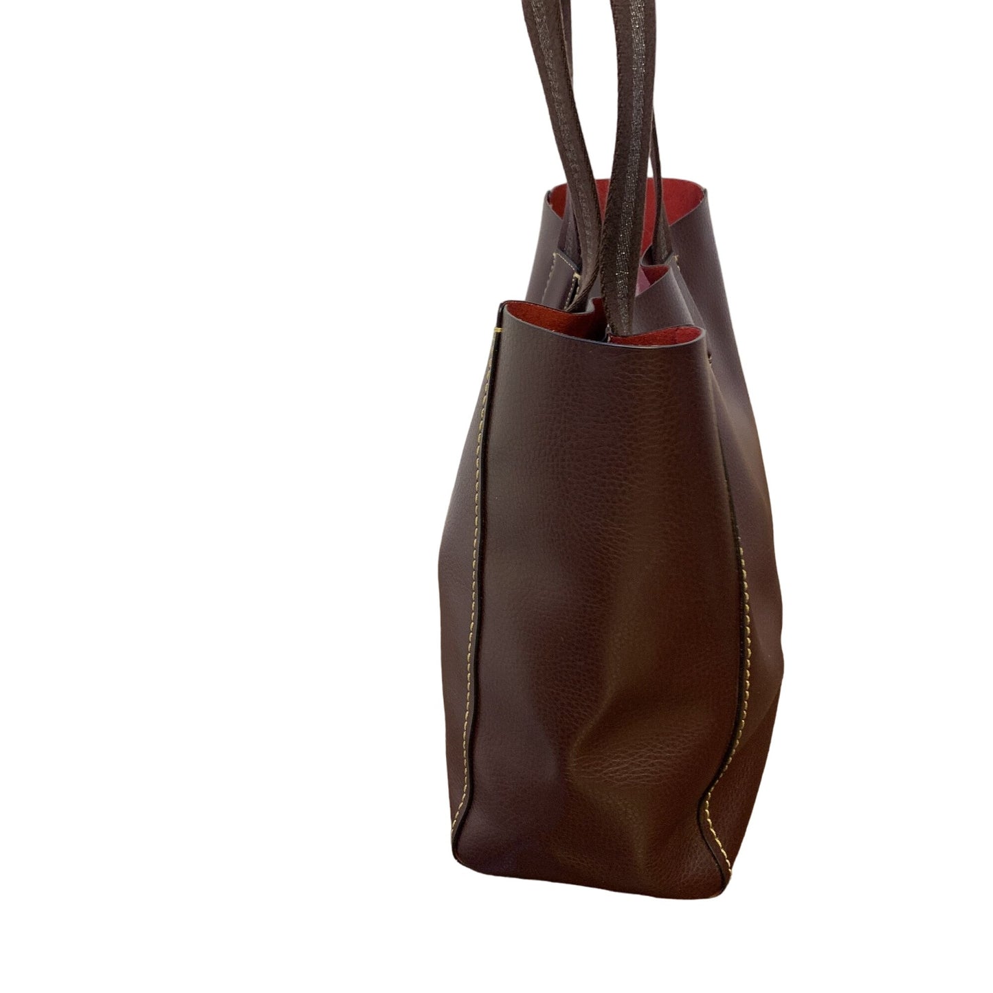 Coach Brown Leather Tote Bag With Red Interior